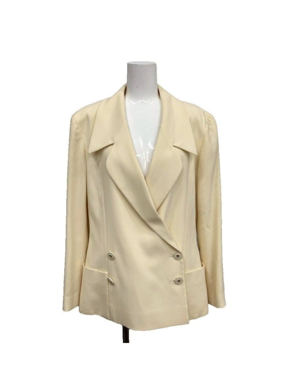 Chanel 94P Vintage Double Breasted Tailored Jacket CC Logo Silk Wool